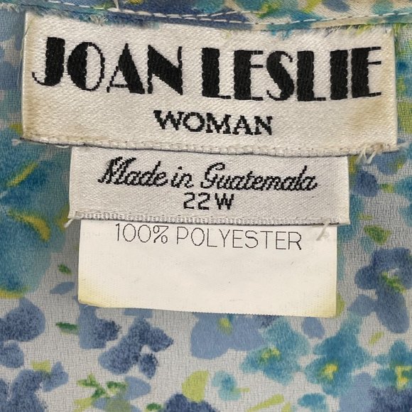 Joan Leslie Skirt Set 22W Blue White Button Down Blouse Floral Vintage - Picture 5 of 16